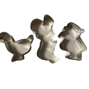 Vintage Lot of 3 Metal Cookie Cutters Mouse Goose Penguin *SOME TARNISH*
